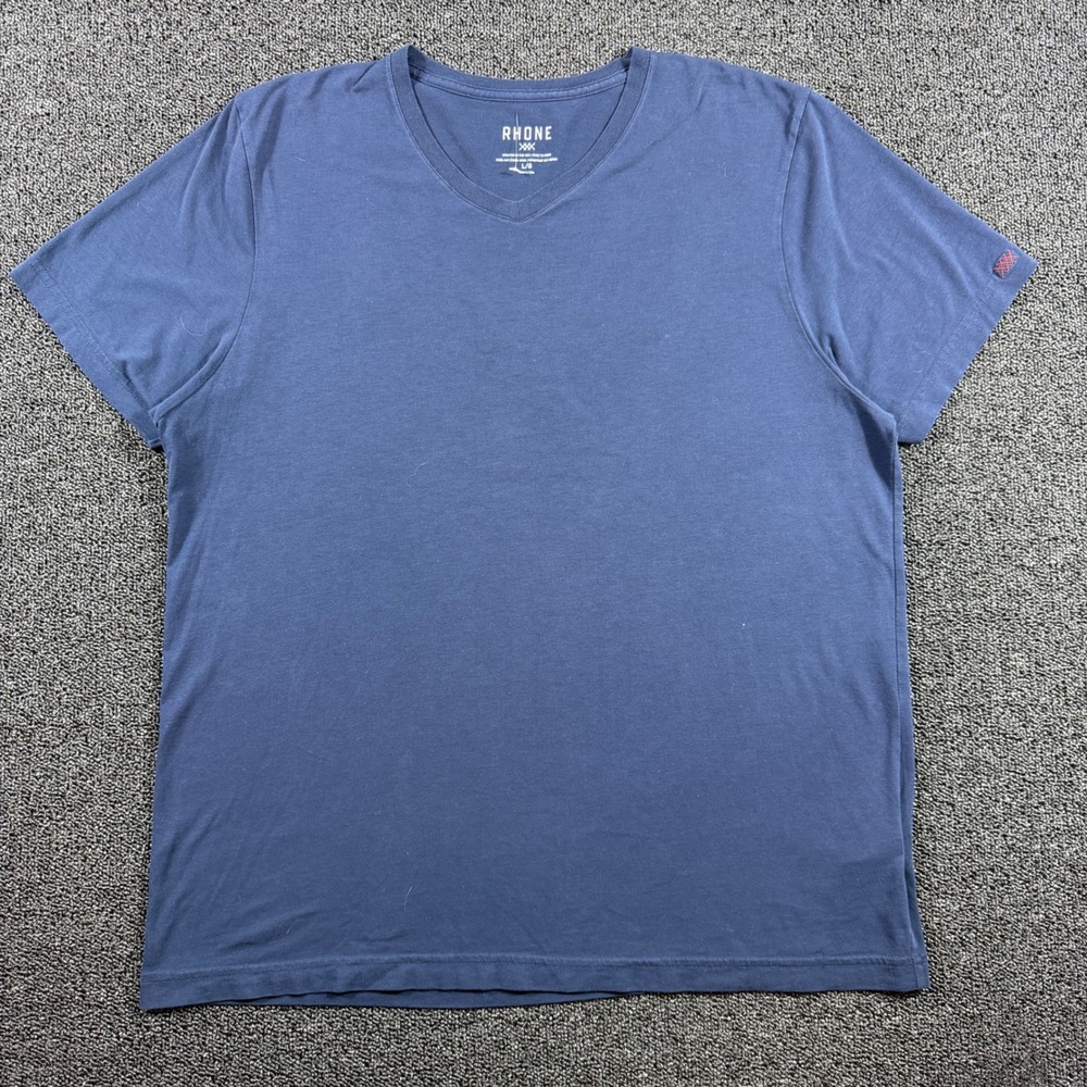 Rhone Element V-Neck T-Shirt Navy Blue Pima Cotton Blend Men's Large Performance
